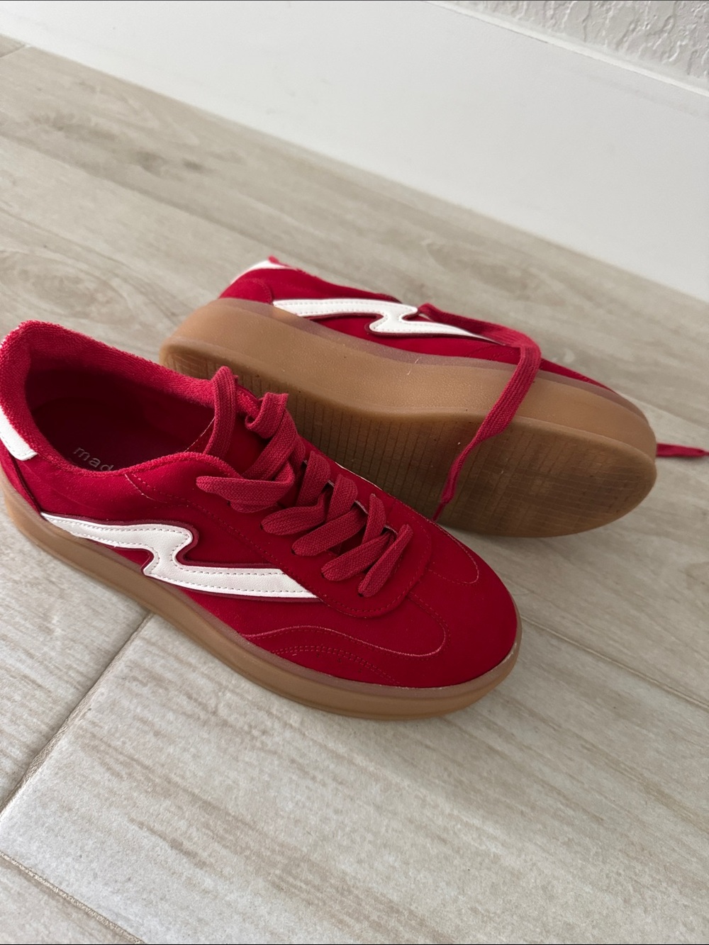 Madden Girl Red and White Platform Sneakers